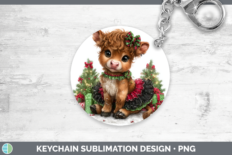 Farm Cute Christmas Bull Keychain Sublimation Keyring Design