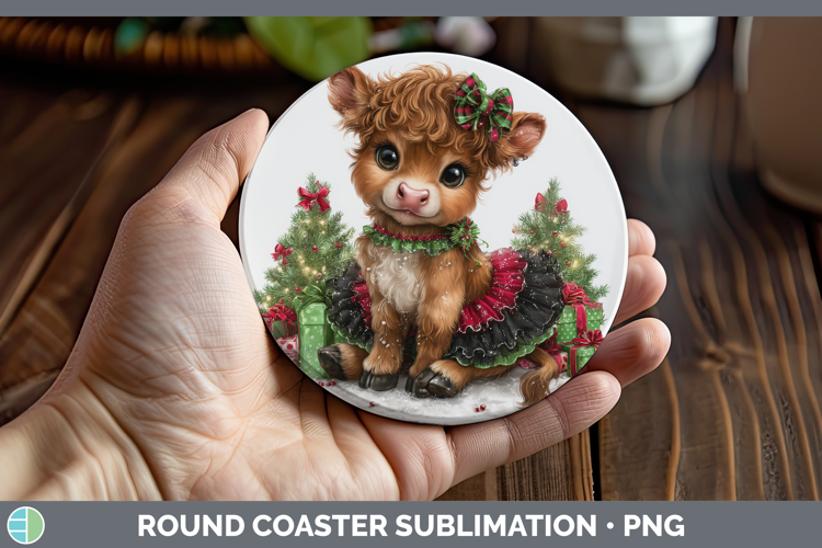 Farm Cute Christmas Bull Round Coaster Sublimation Coaster D
