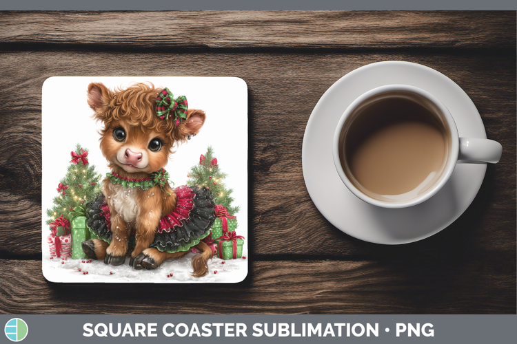 Farm Cute Christmas Bull Square Coaster Sublimation Coaster