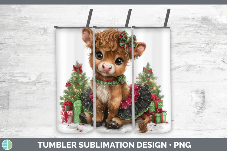 Farm Cute Christmas Bull Tumbler Sublimation 20 oz Skinny Tu