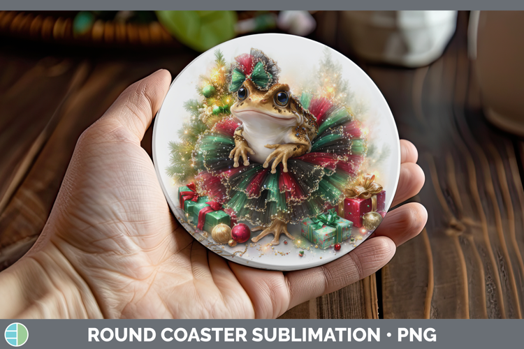 Farm Cute Christmas Bullfrog Round Coaster Sublimation Coast