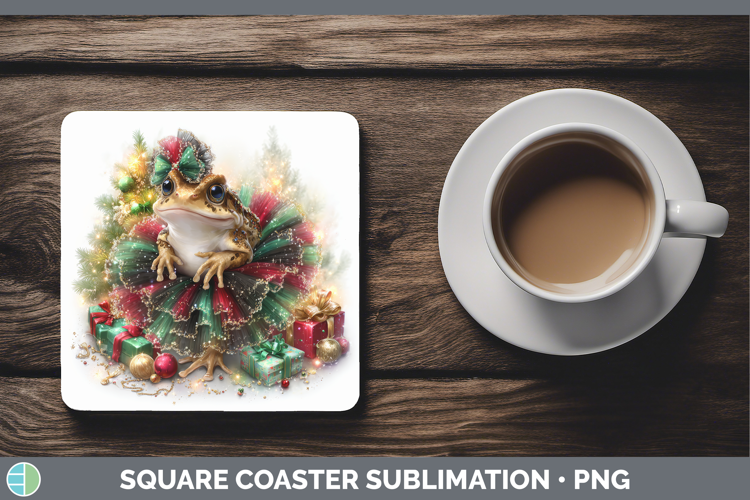 Farm Cute Christmas Bullfrog Square Coaster Sublimation Coas