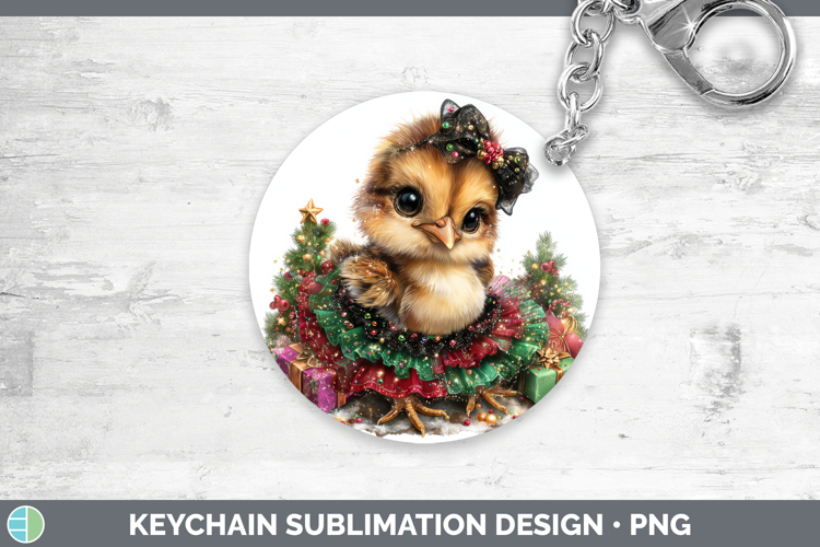 Farm Cute Christmas Chicken Keychain Sublimation Keyring Des