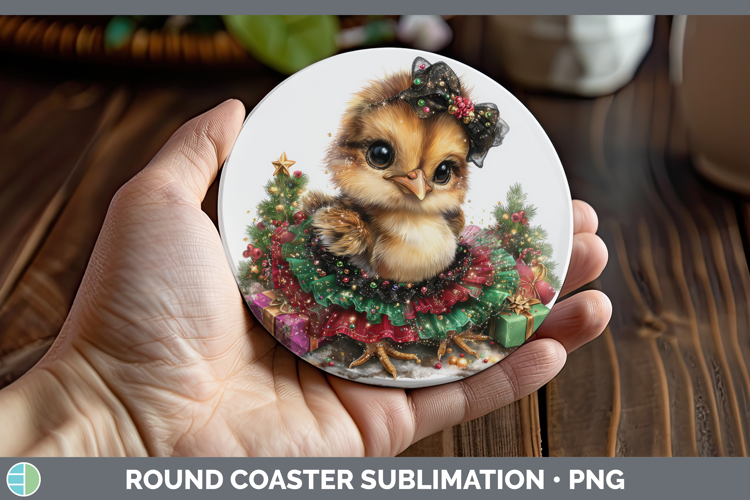Farm Cute Christmas Chicken Round Coaster Sublimation Coaste