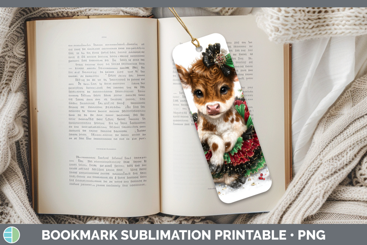 Farm Cute Christmas Cow Bookmark Sublimation Printable Desig