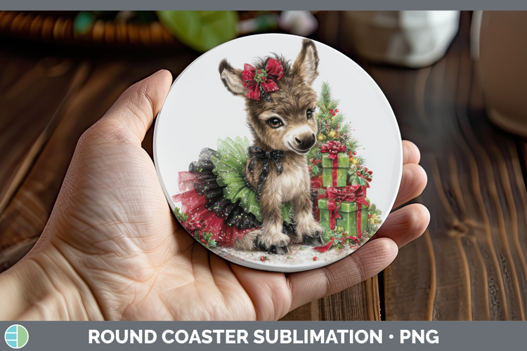 Farm Cute Christmas Donkey Round Coaster Sublimation Coaster
