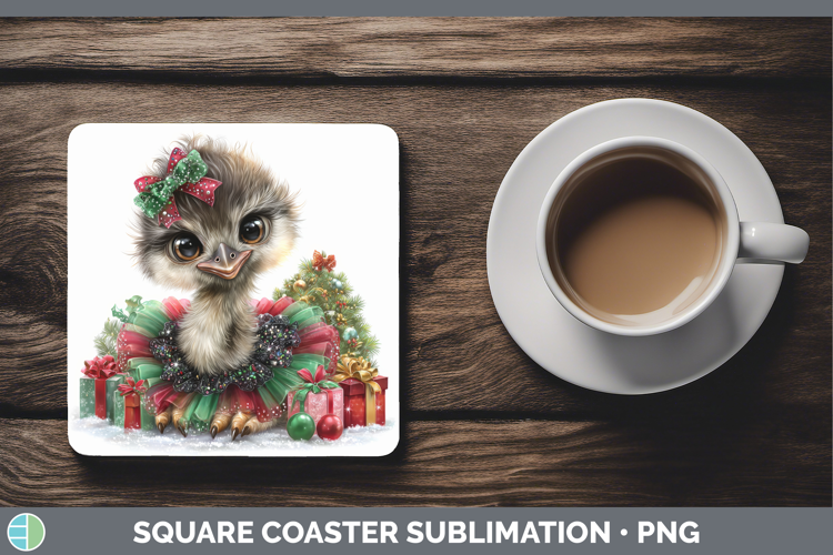 Farm Cute Christmas Emu Square Coaster Sublimation Coaster D