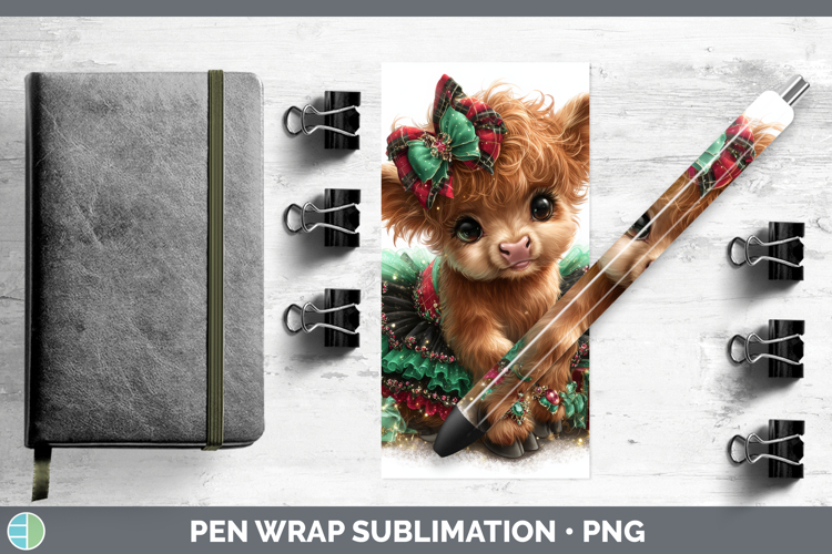 Farm Cute Christmas Highland Cow Pen Wrap Sublimation Pen De