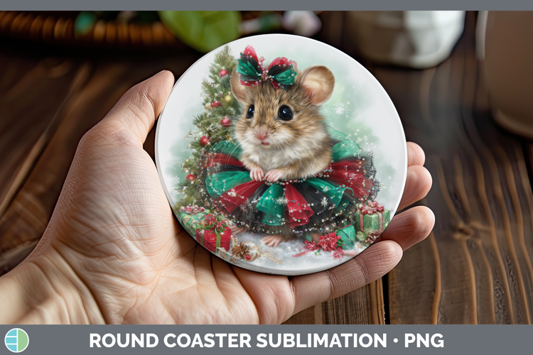 Farm Cute Christmas Mouse Round Coaster Sublimation Coaster