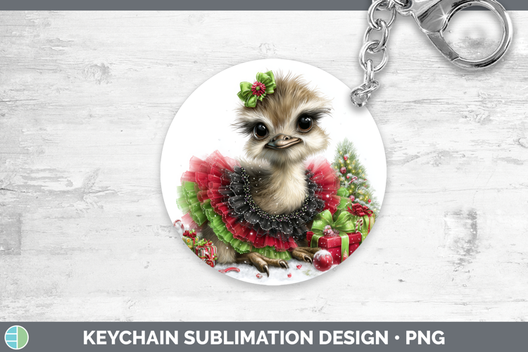 Farm Cute Christmas Ostrich Keychain Sublimation Keyring Des