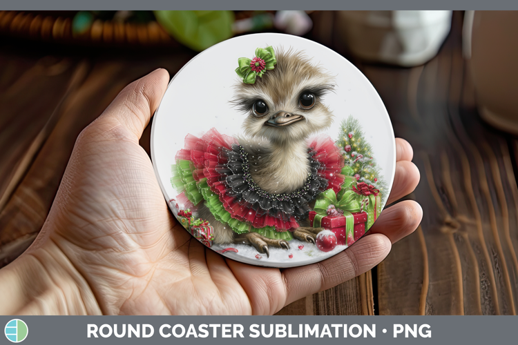 Farm Cute Christmas Ostrich Round Coaster Sublimation Coaste