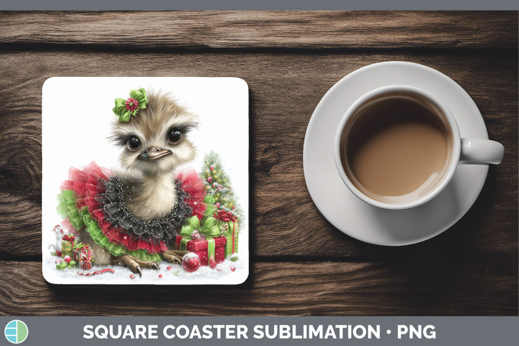 Farm Cute Christmas Ostrich Square Coaster Sublimation Coast