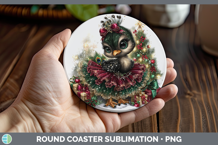Farm Cute Christmas Peacock Round Coaster Sublimation Coaste