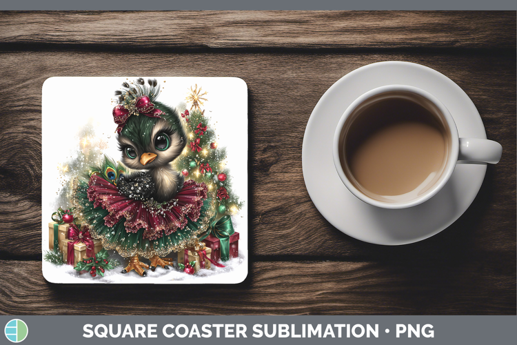 Farm Cute Christmas Peacock Square Coaster Sublimation Coast