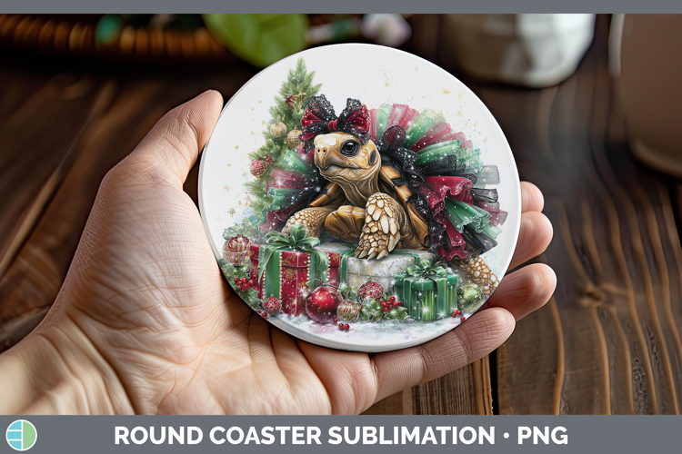 Farm Cute Christmas Tortoise Round Coaster Sublimation Coast