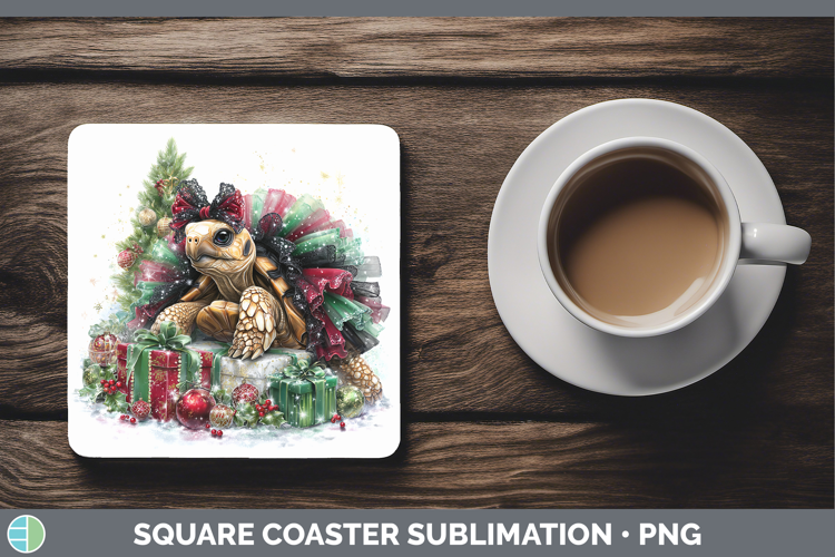 Farm Cute Christmas Tortoise Square Coaster Sublimation Coas