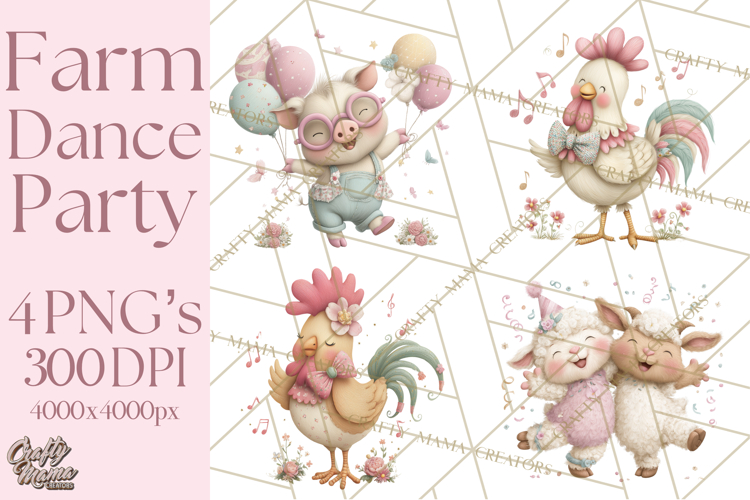 Farm Animals Dance Party Clipart, Dancing Cow Pig Sheep Png