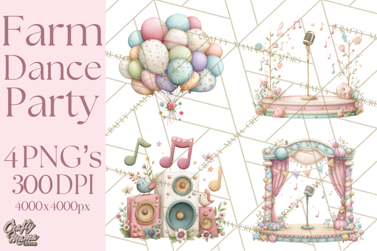 Farm Animals Dance Party Clipart, Dancing Cow Pig Sheep Png