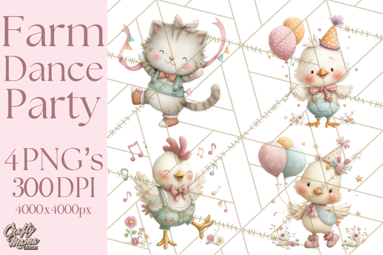 Farm Animals Dance Party Clipart, Dancing Cow Pig Sheep Png