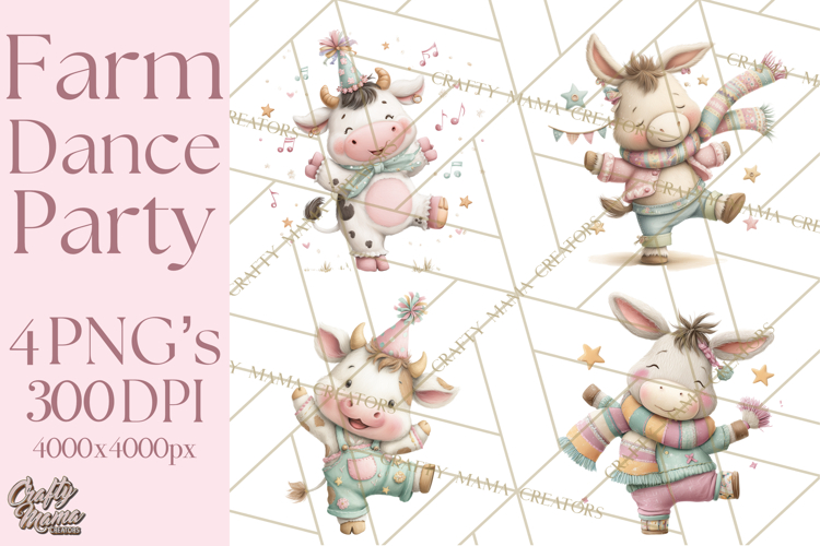 Farm Animals Dance Party Clipart, Dancing Cow Pig Sheep Png