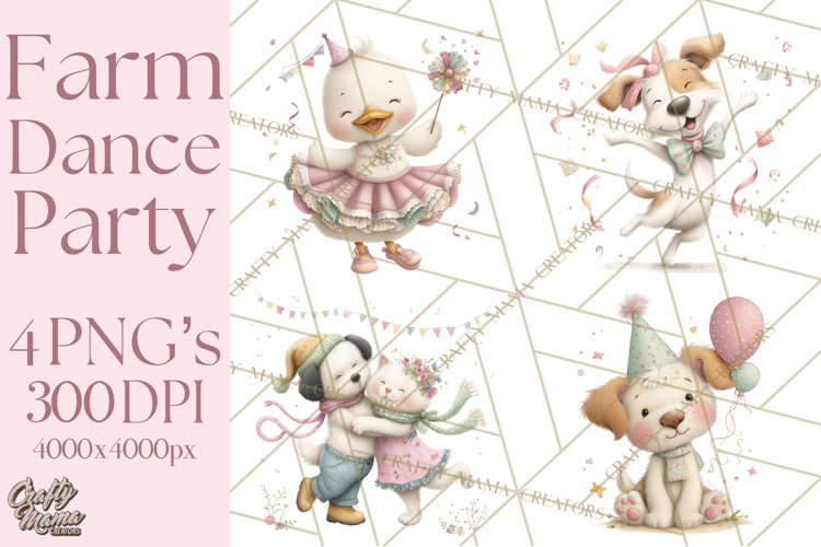 Farm Animals Dance Party Clipart, Dancing Cow Pig Sheep Png