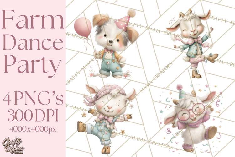Farm Animals Dance Party Clipart, Dancing Cow Pig Sheep Png