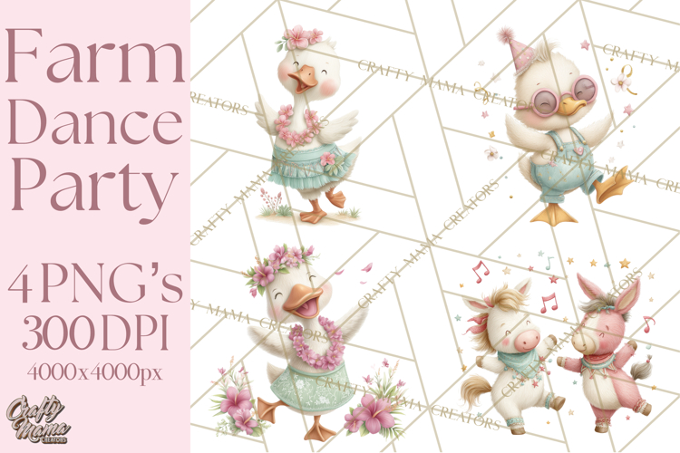 Farm Animals Dance Party Clipart, Dancing Cow Pig Sheep Png