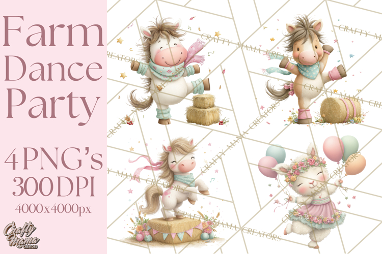 Farm Animals Dance Party Clipart, Dancing Cow Pig Sheep Png