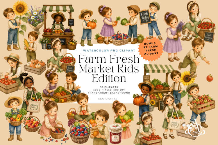 Farm Fresh Market Kids Edition Clipart Set