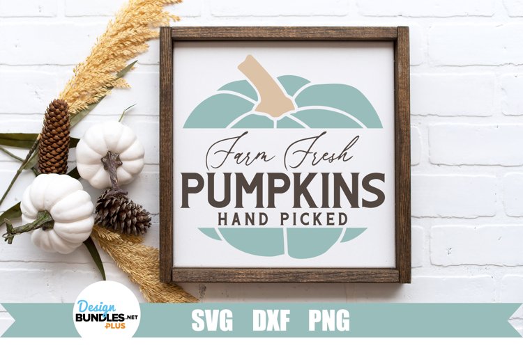 Turquoise pumpkin svg with fall quote shown on a white wood sign