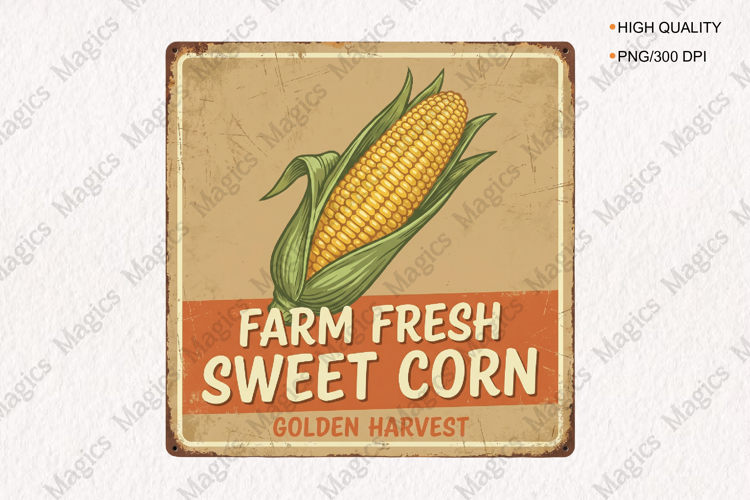 Farm Fresh Sweet Corn Vintage Sign PNG, Rustic Farmers