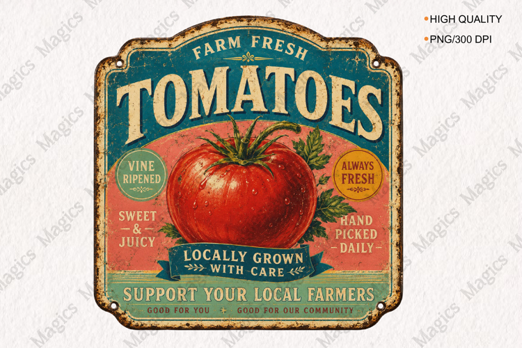 Farm Fresh Tomatoes Vintage Sign PNG, Rustic Farmers