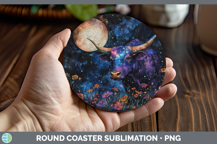 Farm Galaxy Bull Round Coaster Sublimation Coaster Designs