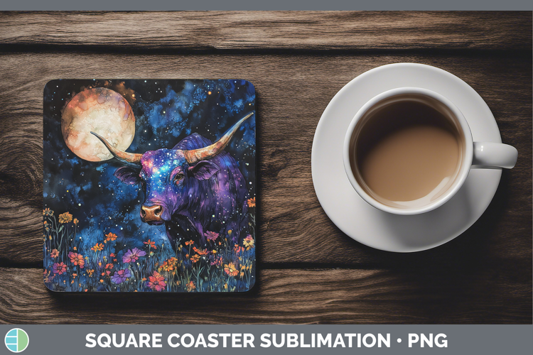 Farm Galaxy Bull Square Coaster Sublimation Coaster Designs