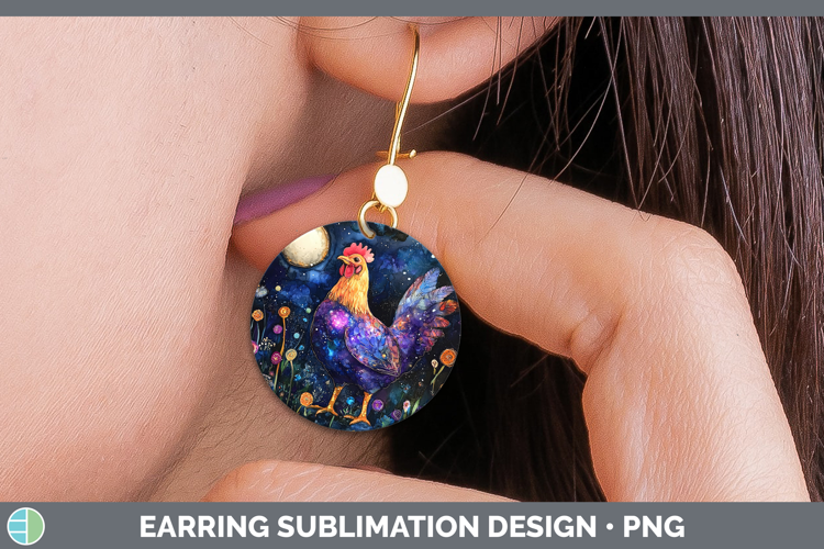 Farm Galaxy Chicken Round Earrings Sublimation Earrings Desi