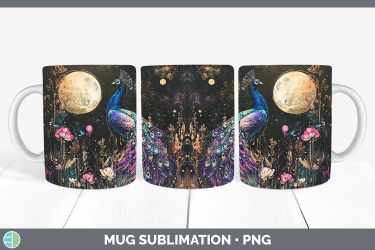 Farm Galaxy Peacock Mug Wrap Sublimation Coffee Cup Designs