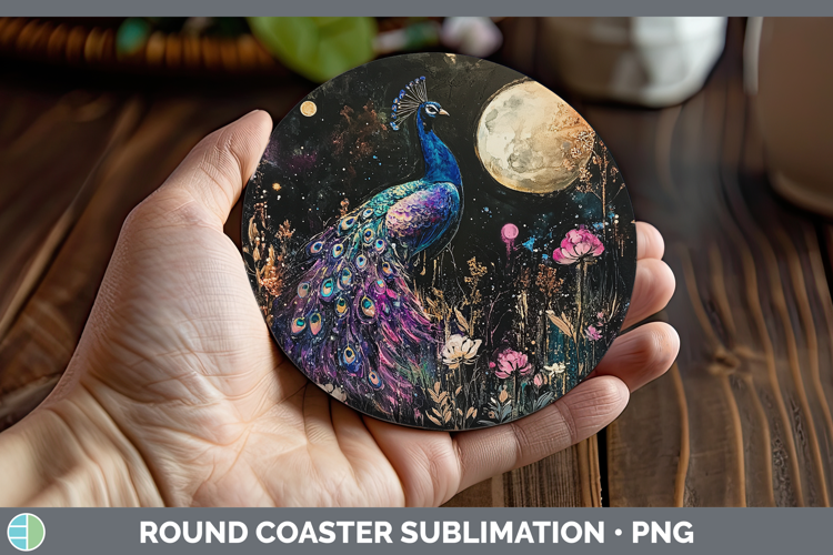 Farm Galaxy Peacock Round Coaster Sublimation Coaster Design