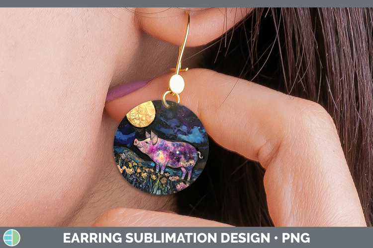 Farm Galaxy Pig Round Earrings Sublimation Earrings Designs