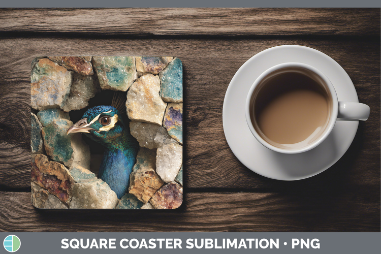 Farm Geode Peacock Square Coaster Sublimation Coaster Design
