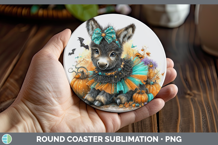 Farm Halloween Donkey Round Coaster Sublimation Coaster Desi