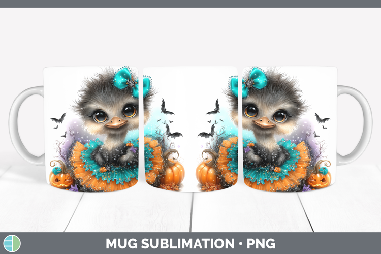 Farm Halloween Ostrich Mug Wrap Sublimation Coffee Cup Desig