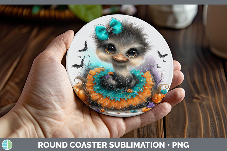 Farm Halloween Ostrich Round Coaster Sublimation Coaster Des