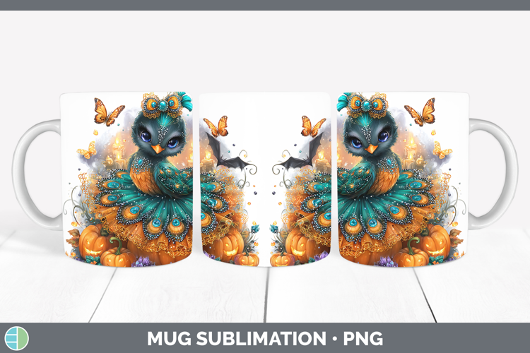 Farm Halloween Peacock Mug Wrap Sublimation Coffee Cup Desig