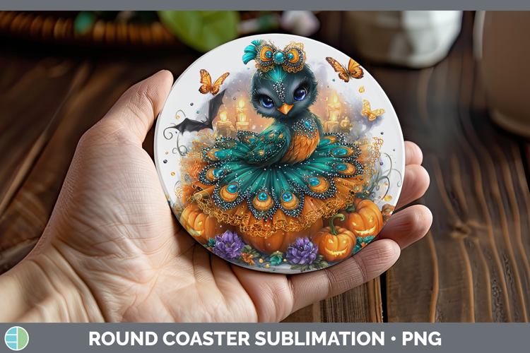 Farm Halloween Peacock Round Coaster Sublimation Coaster Des