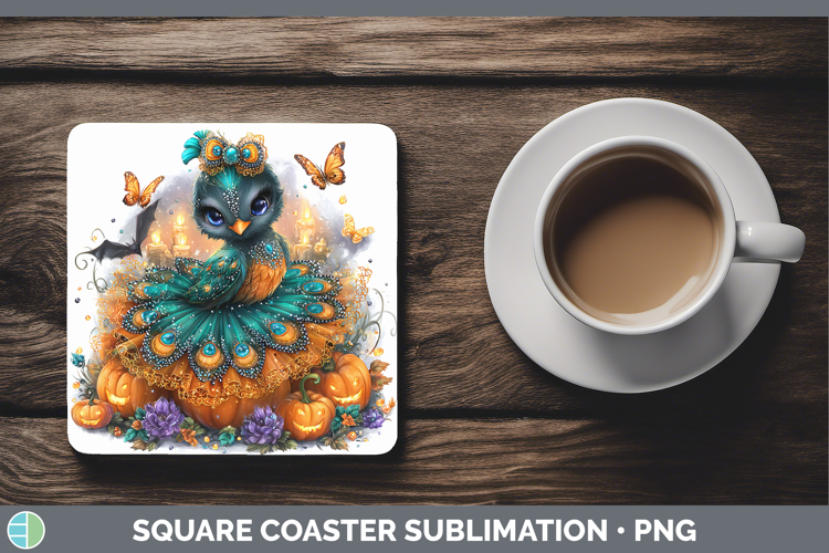 Farm Halloween Peacock Square Coaster Sublimation Coaster De