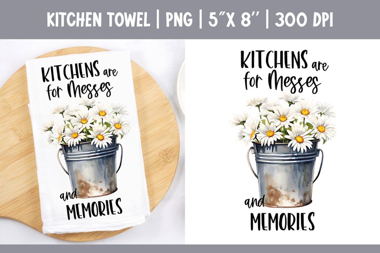 Farmhouse Kitchen Towel Sublimation Design | Flower Bucket