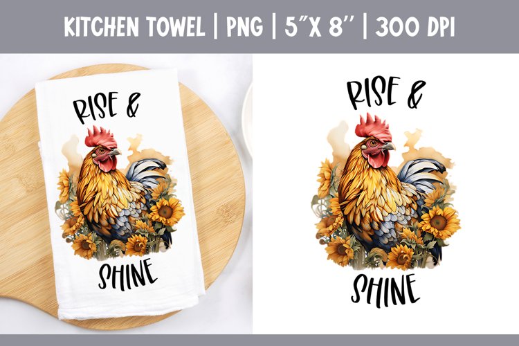 Farmhouse Kitchen Towel Sublimation Design | Floral Chicken