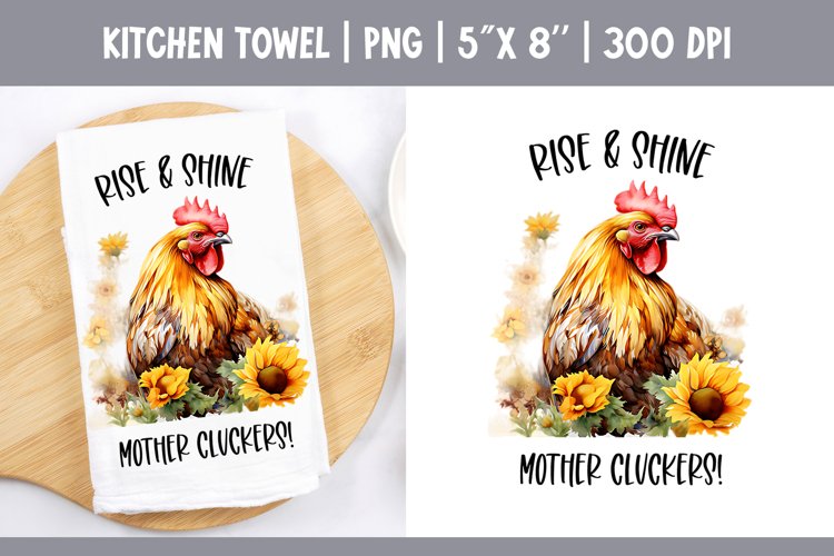 Farmhouse Kitchen Towel Sublimation Design | Floral Chicken example image 1