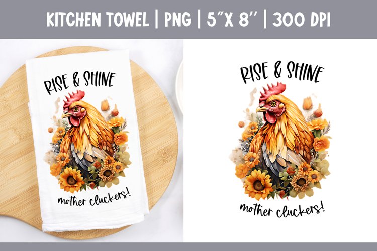 Farmhouse Kitchen Towel Sublimation Design | Floral Chicken