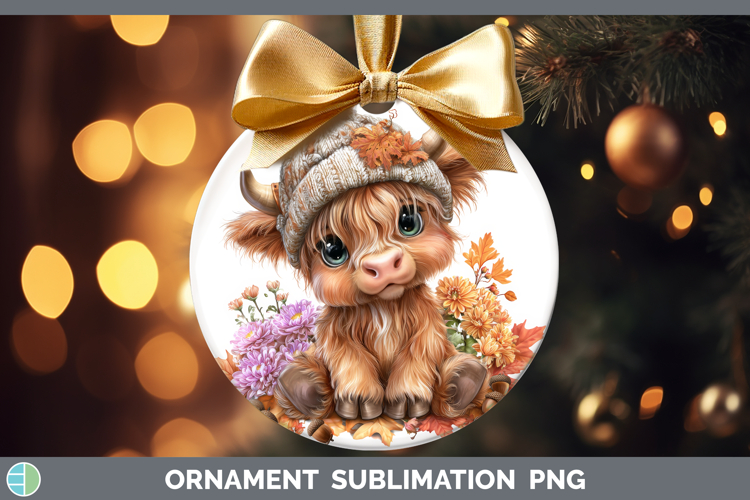 Highland Cow Ornament Farm Knit Hat Sublimation Bauble Desig